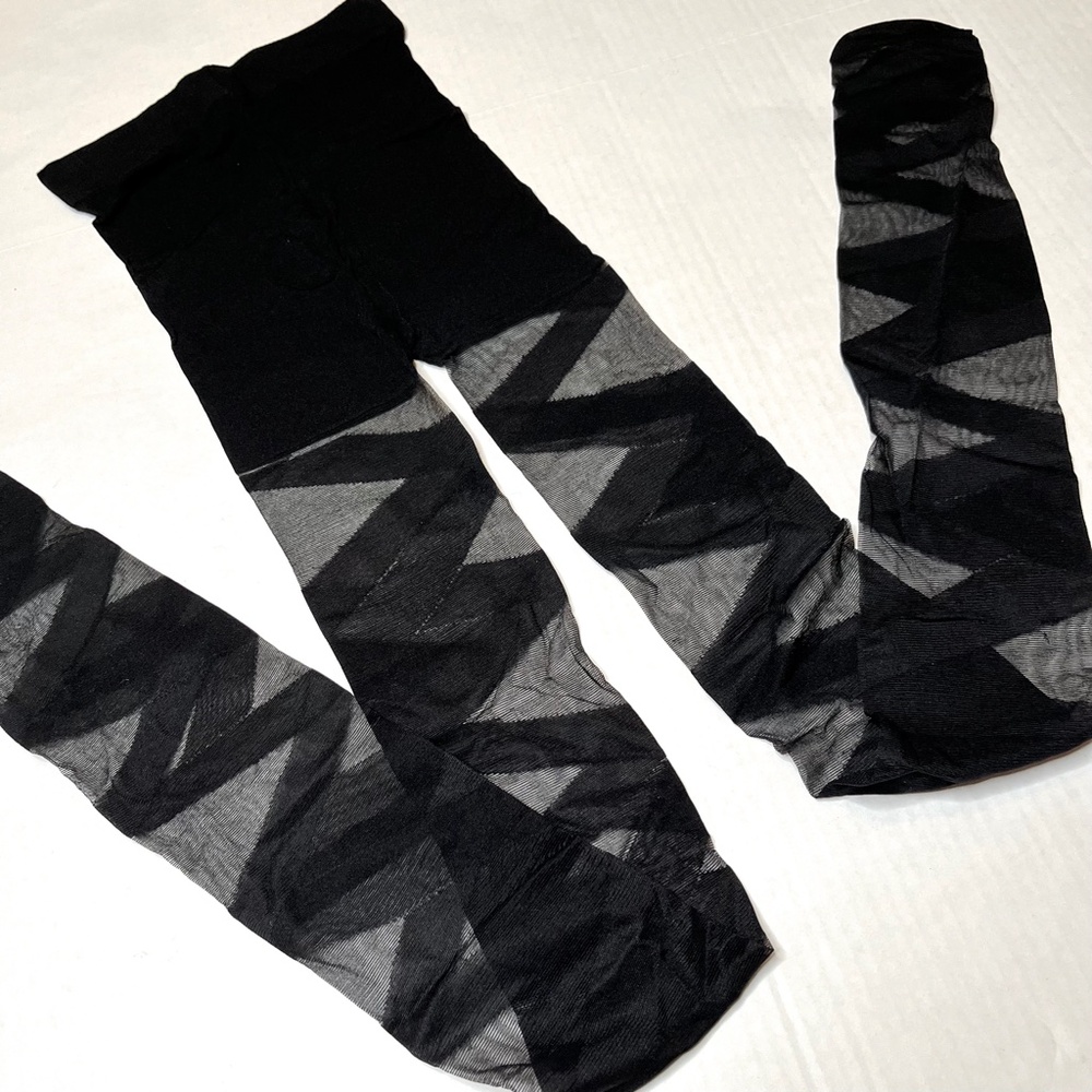 Black Bandage Tights OS Mummy Costume Striped Criss Cross Sheer Y2k Halloween - Picture 6 of 7